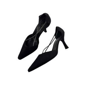Metaphor black heels leather size 8 1/2 rhinestone detail